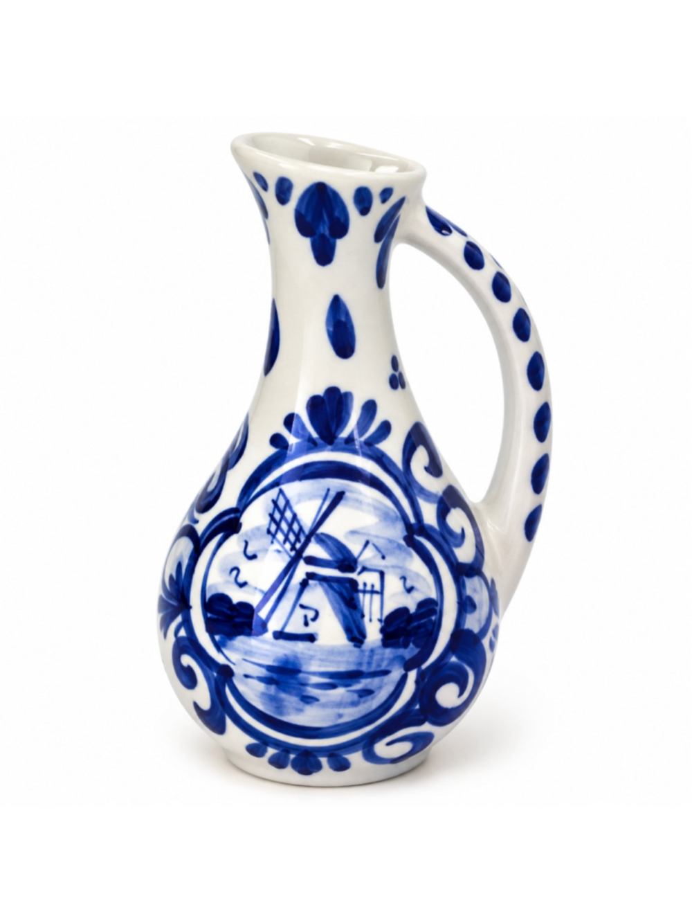 Delfts Blue Hand Painted 4.5" Pitcher Dutch Windmill Blue White Ceramic Vintage